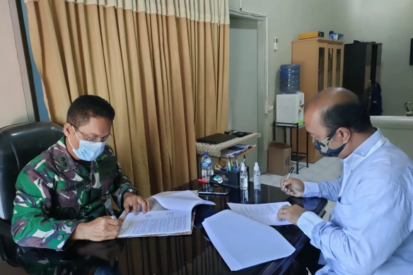 Penandatanganan kontrak Perubahan Pekerjaan Perbaikan Alat Keselamatan dan Navigasi KAL SIBA TA 2021